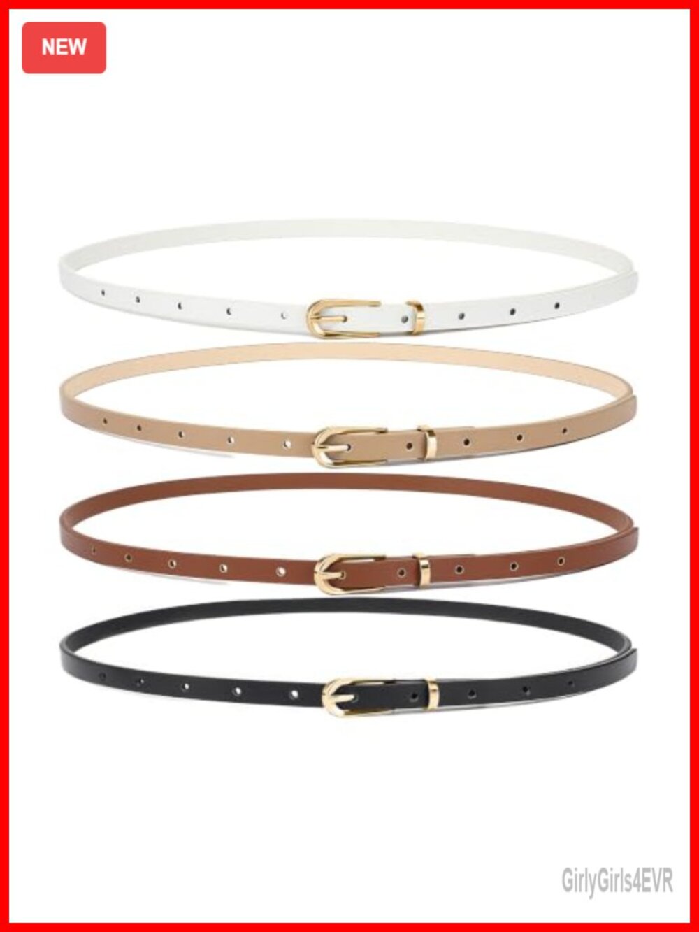 4 Pack Thin Belts Faux Leather Skinny Waist Belt for Women Jeans Dress Pants